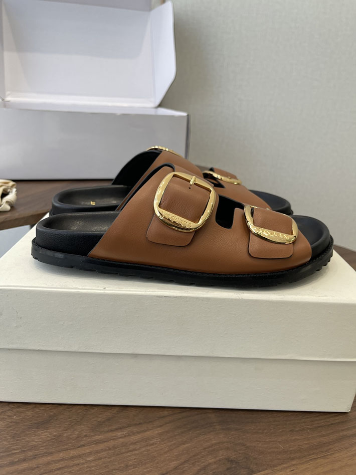 最高級サンローランスーパーコピー Saint Laurent レディース フラットサンダル メタルバックル ブラウン 2630648 カジュアル レディース サンダル - 画像 (2)