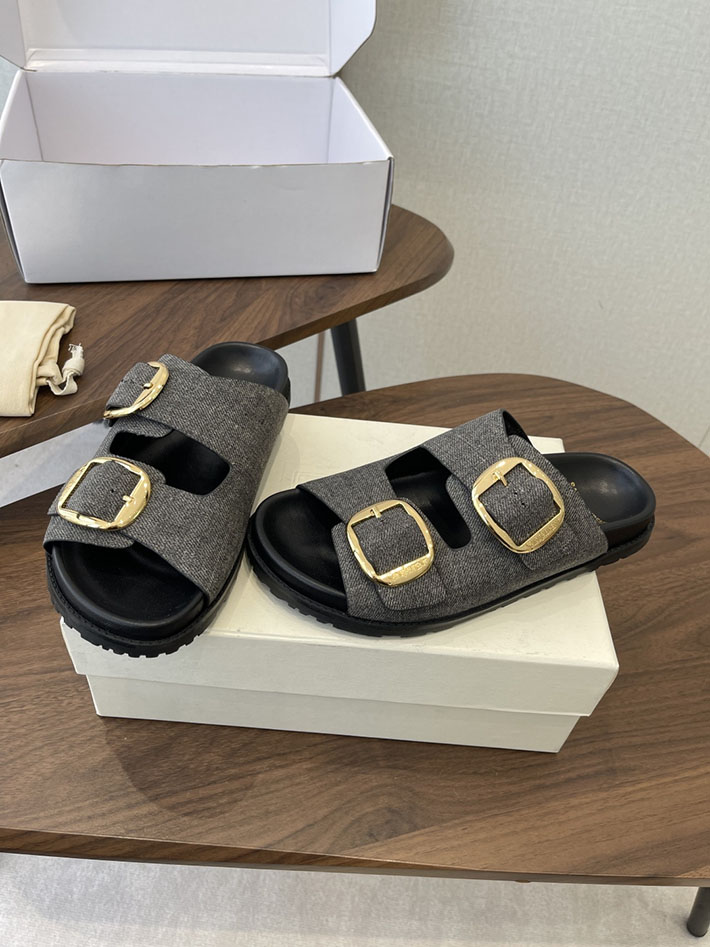 最高級サンローランスーパーコピー Saint Laurent レディース フラットサンダル メタルバックル グレー 2630649 レディース サンダル ブランド - 画像 (9)