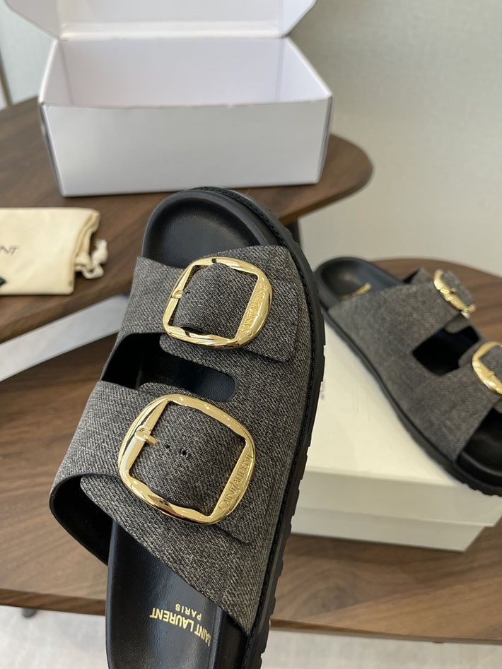 最高級サンローランスーパーコピー Saint Laurent レディース フラットサンダル メタルバックル グレー 2630649 レディース サンダル ブランド - 画像 (8)