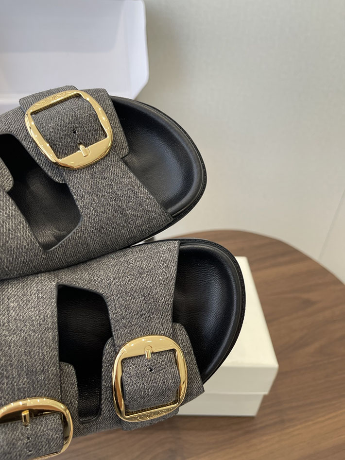 最高級サンローランスーパーコピー Saint Laurent レディース フラットサンダル メタルバックル グレー 2630649 レディース サンダル ブランド - 画像 (7)