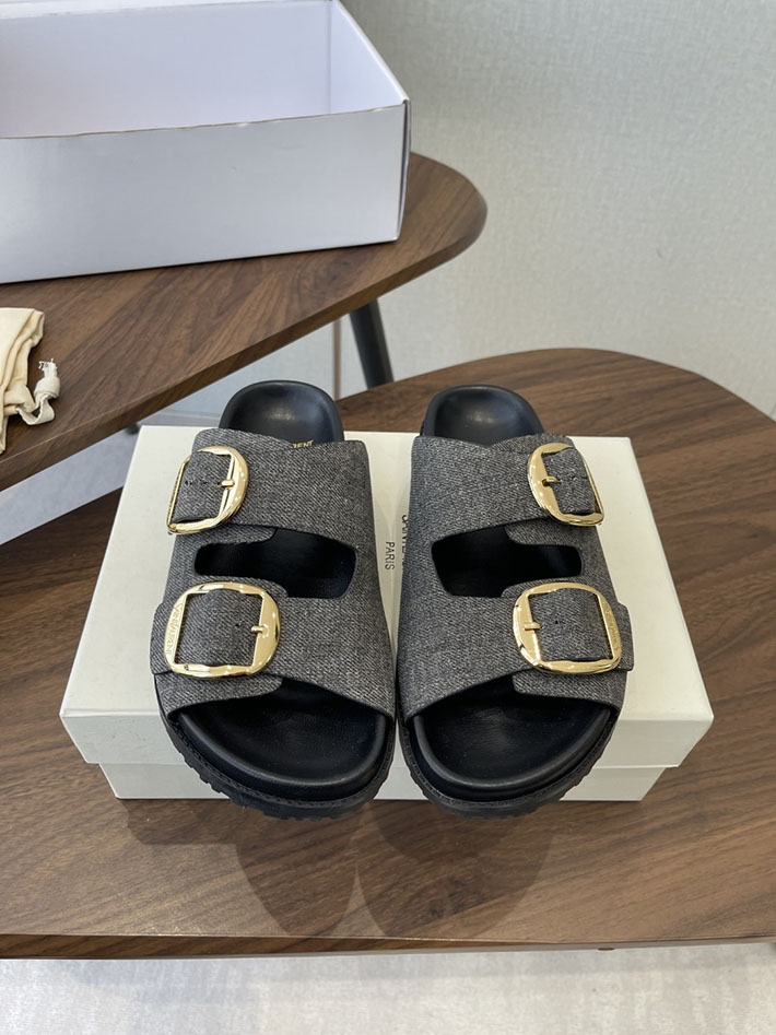 最高級サンローランスーパーコピー Saint Laurent レディース フラットサンダル メタルバックル グレー 2630649 レディース サンダル ブランド - 画像 (3)