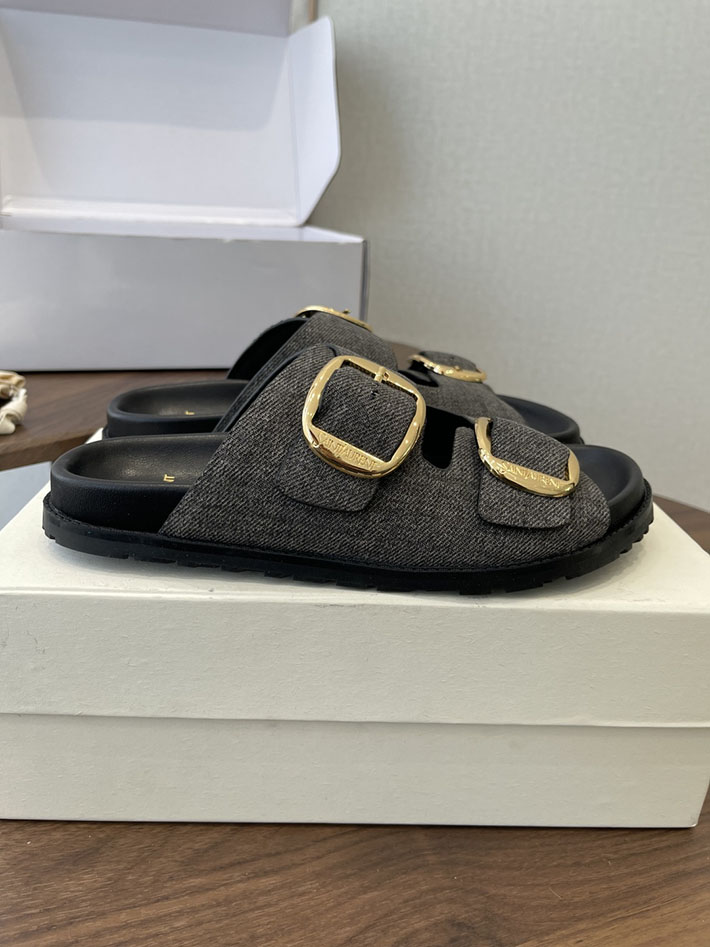 最高級サンローランスーパーコピー Saint Laurent レディース フラットサンダル メタルバックル グレー 2630649 レディース サンダル ブランド - 画像 (2)