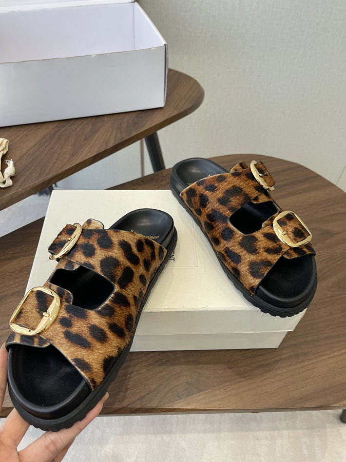 最高級サンローランスーパーコピー Saint Laurent レディース フラットサンダル メタルバックル ブラウン 2630650 レディース サンダル おしゃれ - 画像 (7)