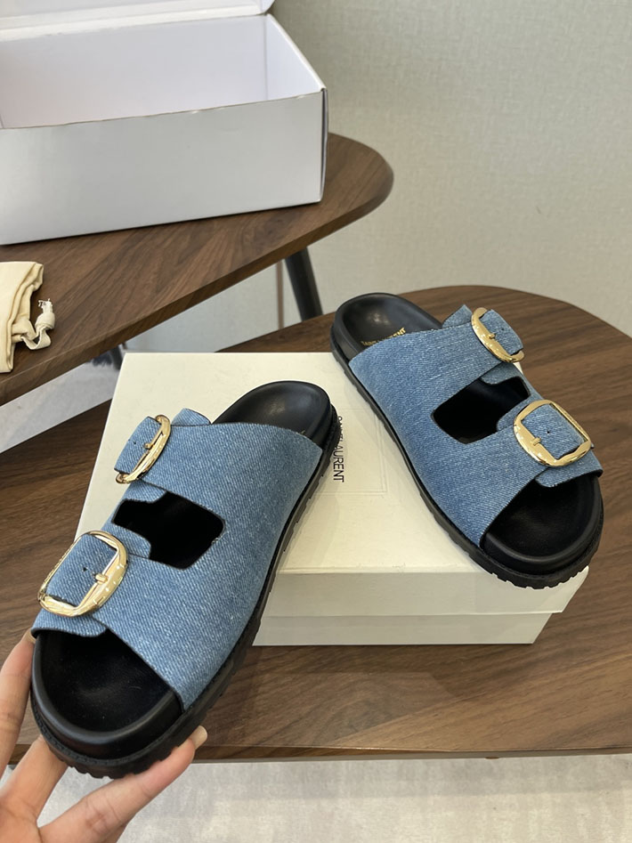最高級サンローランスーパーコピー Saint Laurent レディース フラットサンダル メタルバックル ブルー 2630651 レディース サンダル 夏 - 画像 (8)