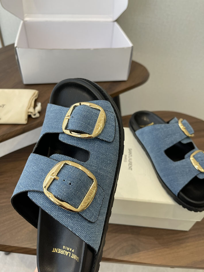 最高級サンローランスーパーコピー Saint Laurent レディース フラットサンダル メタルバックル ブルー 2630651 レディース サンダル 夏 - 画像 (7)