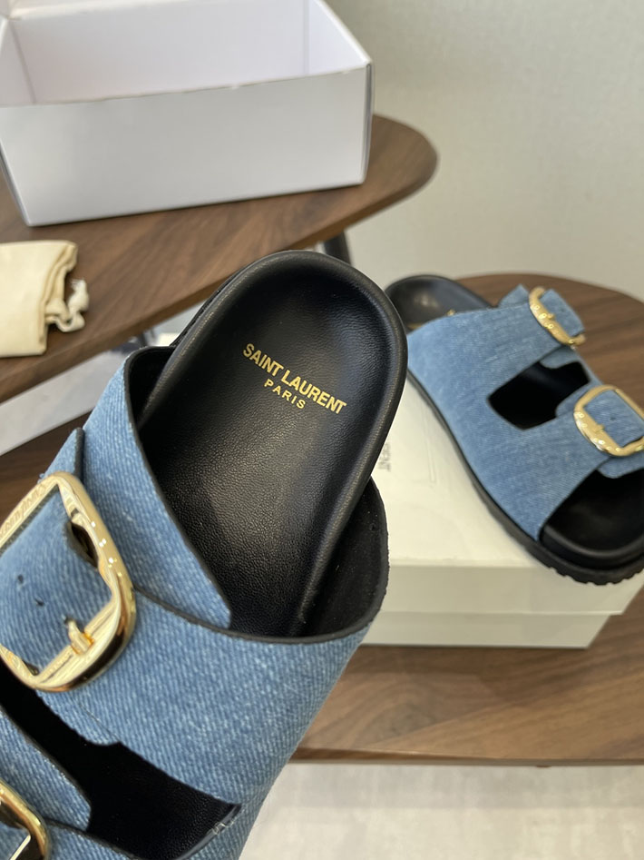最高級サンローランスーパーコピー Saint Laurent レディース フラットサンダル メタルバックル ブルー 2630651 レディース サンダル 夏 - 画像 (6)