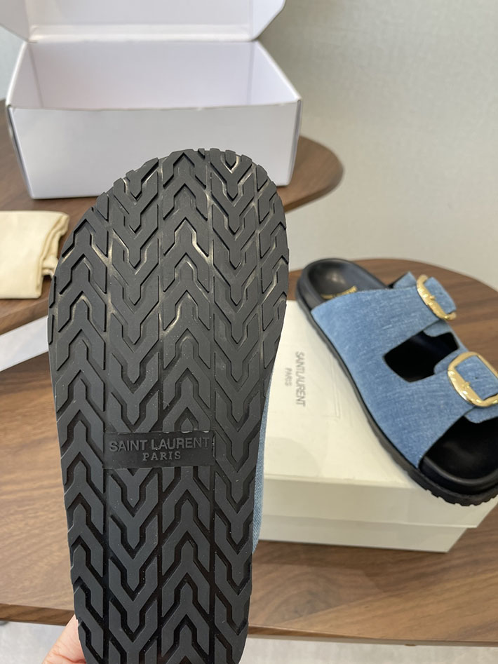 最高級サンローランスーパーコピー Saint Laurent レディース フラットサンダル メタルバックル ブルー 2630651 レディース サンダル 夏 - 画像 (4)