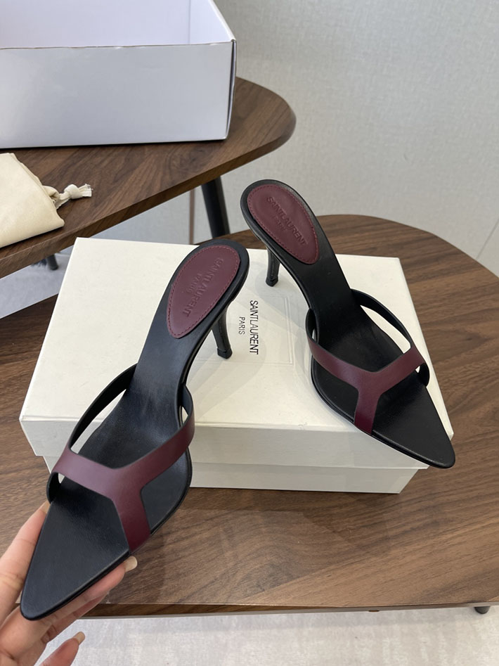最高級サンローランスーパーコピー Saint Laurent バビロン ミュール スムースレザー シューズ 靴 ワインレッド 2630655 ヒール サンダル 歩きやすい ブランド - 画像 (8)