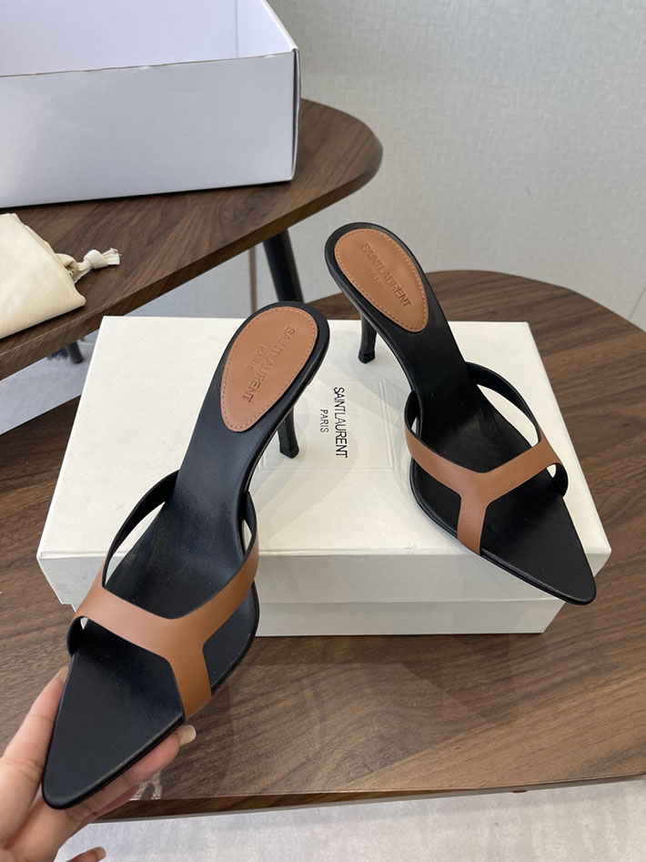 最高級サンローランスーパーコピー Saint Laurent バビロン ミュール スムースレザー シューズ 靴 ブラウン 2630656 ヒール サンダル レディース 歩き やすい - 画像 (8)