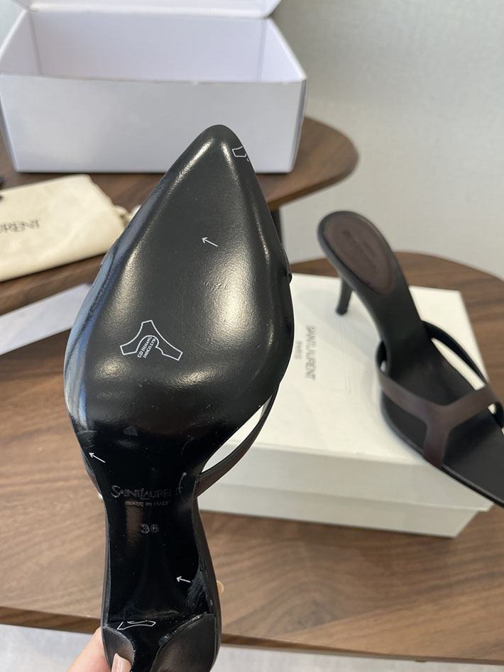 最高級サンローランスーパーコピー Saint Laurent バビロン ミュール スムースレザー シューズ 靴 茶色 2630657 ヒール サンダル おしゃれ - 画像 (4)