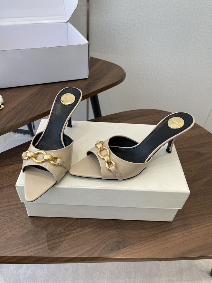 最高級サンローランスーパーコピー YSL 2026 新作 シューズ 靴 レザー 75mm ヒールミュール ベージュ 2630660 ミュール サンダル ヒール - 画像 (9)