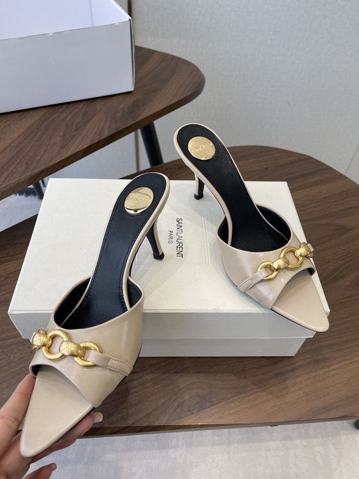 最高級サンローランスーパーコピー YSL 2026 新作 シューズ 靴 レザー 75mm ヒールミュール ベージュ 2630660 ミュール サンダル ヒール - 画像 (8)