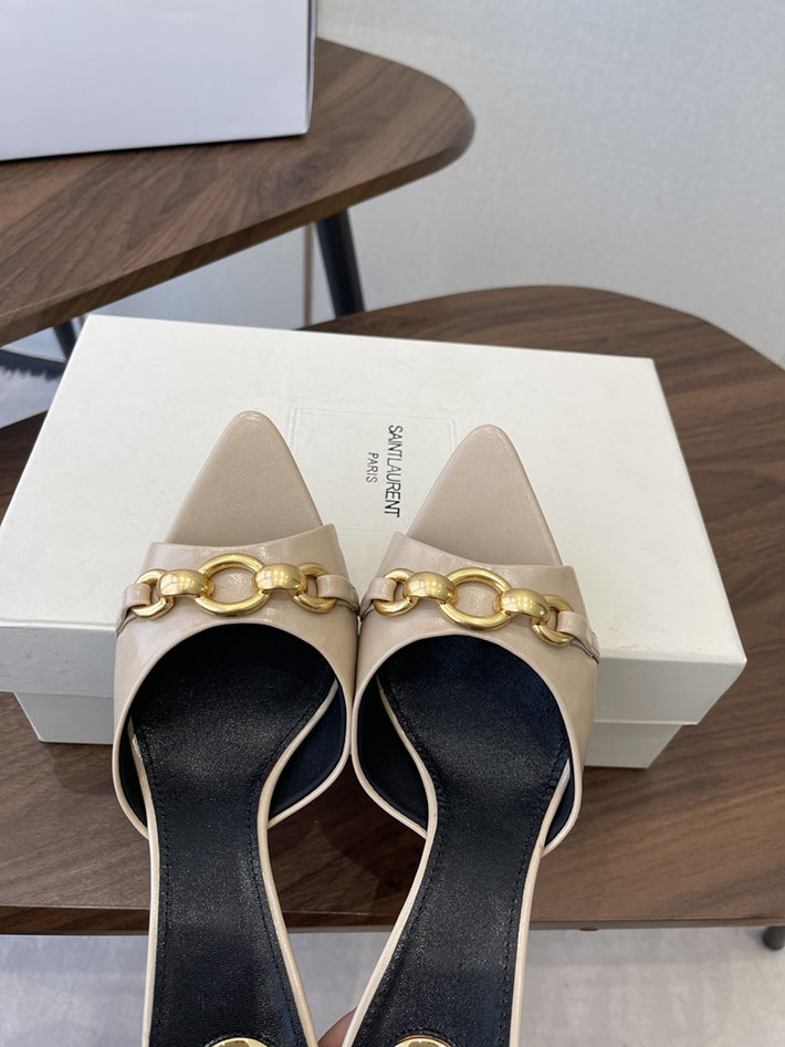 最高級サンローランスーパーコピー YSL 2026 新作 シューズ 靴 レザー 75mm ヒールミュール ベージュ 2630660 ミュール サンダル ヒール - 画像 (7)