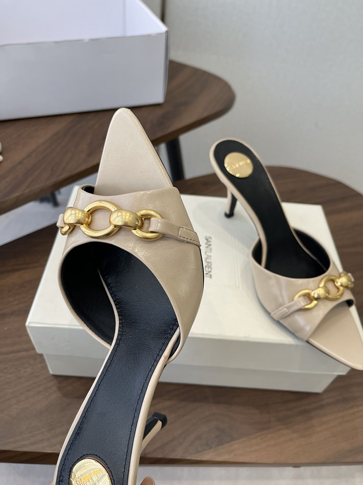 最高級サンローランスーパーコピー YSL 2026 新作 シューズ 靴 レザー 75mm ヒールミュール ベージュ 2630660 ミュール サンダル ヒール - 画像 (6)