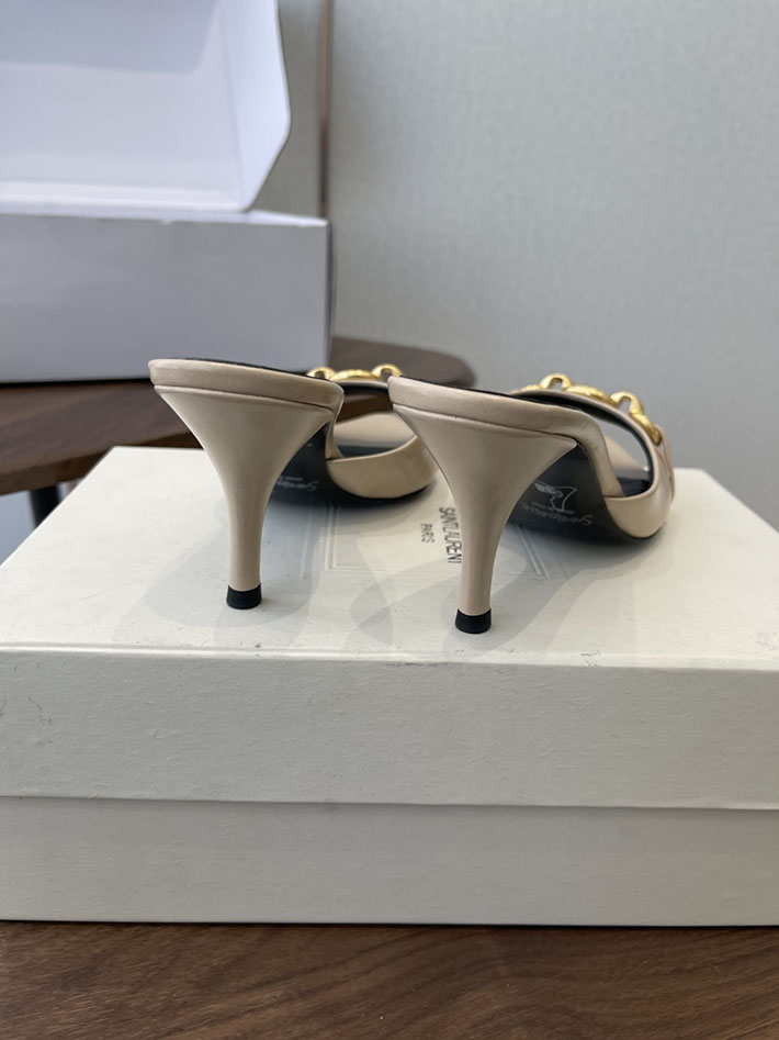 最高級サンローランスーパーコピー YSL 2026 新作 シューズ 靴 レザー 75mm ヒールミュール ベージュ 2630660 ミュール サンダル ヒール - 画像 (5)