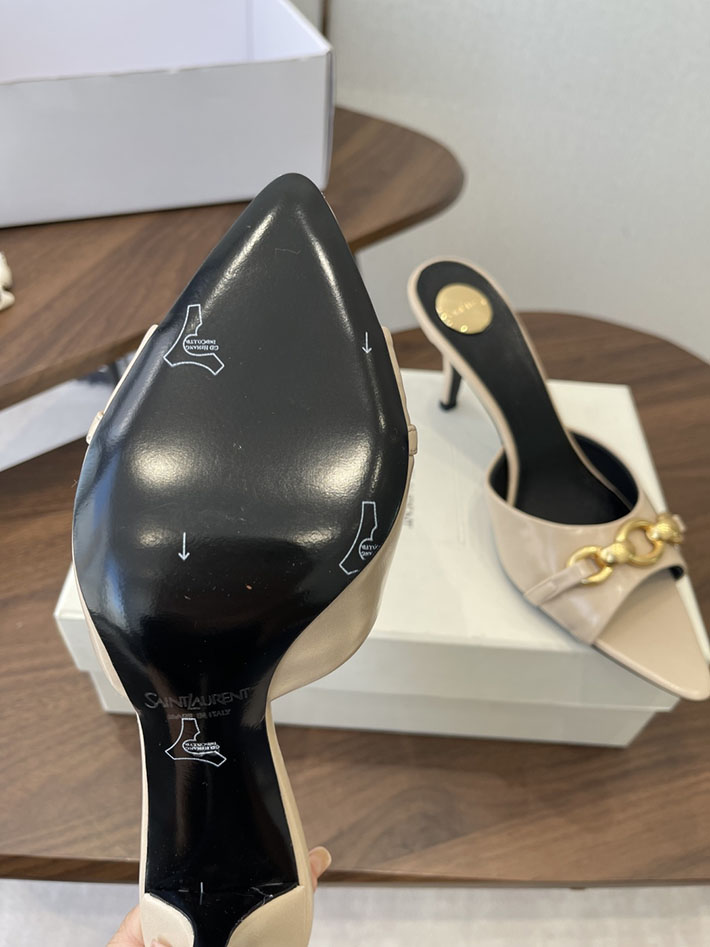 最高級サンローランスーパーコピー YSL 2026 新作 シューズ 靴 レザー 75mm ヒールミュール ベージュ 2630660 ミュール サンダル ヒール - 画像 (4)