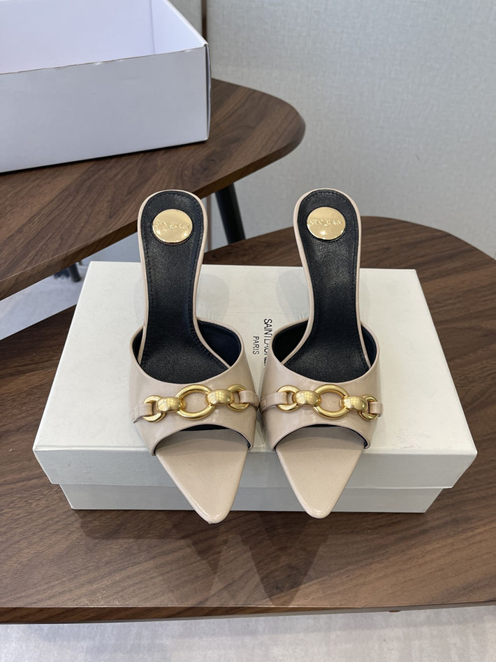 最高級サンローランスーパーコピー YSL 2026 新作 シューズ 靴 レザー 75mm ヒールミュール ベージュ 2630660 ミュール サンダル ヒール - 画像 (3)