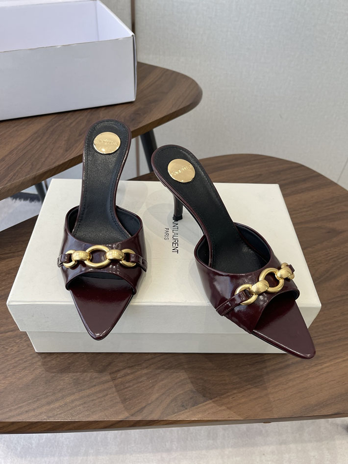 最高級サンローランスーパーコピー YSL 2026 新作 シューズ 靴 レザー 75mm ヒールミュール ワインレッド 2630661 ミュール サンダル 歩きやすい - 画像 (9)