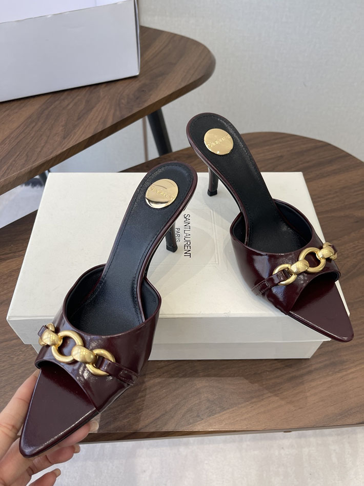 最高級サンローランスーパーコピー YSL 2026 新作 シューズ 靴 レザー 75mm ヒールミュール ワインレッド 2630661 ミュール サンダル 歩きやすい - 画像 (8)