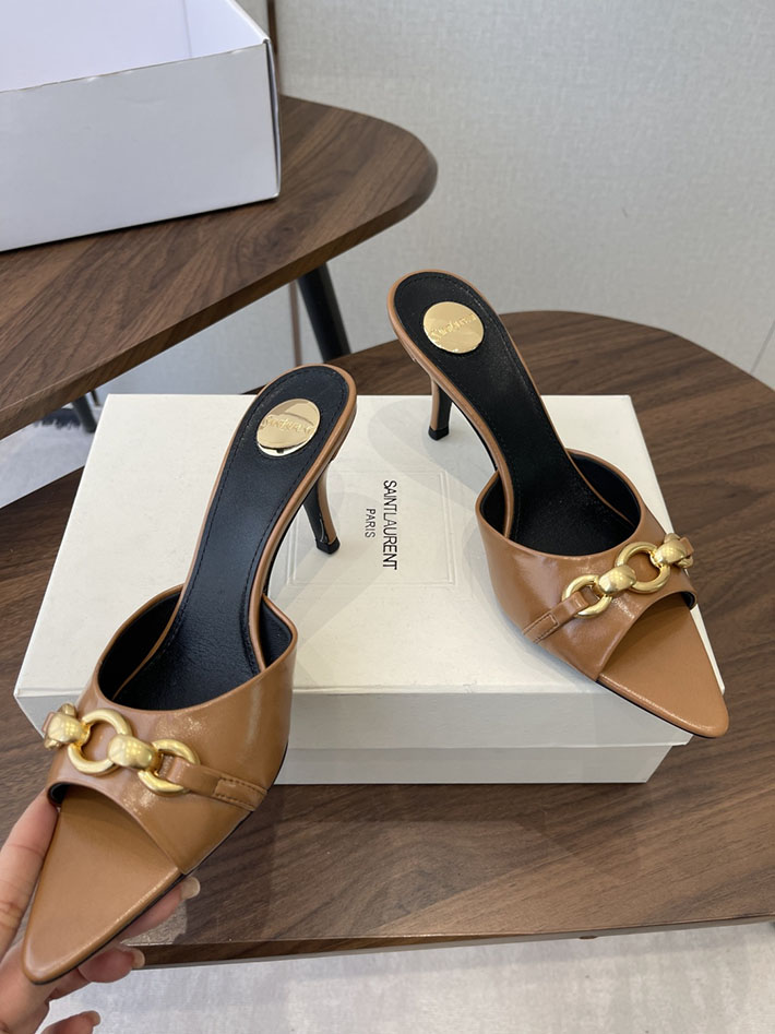 最高級サンローランスーパーコピー YSL 2026 新作 シューズ 靴 レザー 75mm ヒールミュール ブラウン 2630662 ローヒールミュール サンダル - 画像 (8)