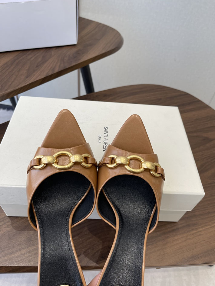 最高級サンローランスーパーコピー YSL 2026 新作 シューズ 靴 レザー 75mm ヒールミュール ブラウン 2630662 ローヒールミュール サンダル - 画像 (7)