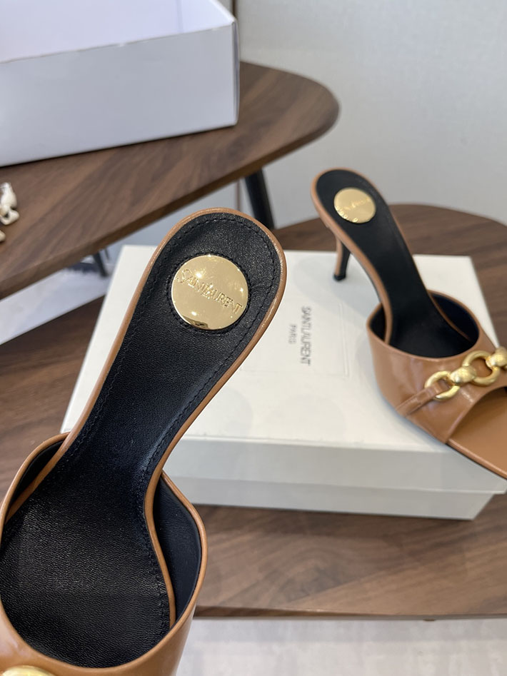 最高級サンローランスーパーコピー YSL 2026 新作 シューズ 靴 レザー 75mm ヒールミュール ブラウン 2630662 ローヒールミュール サンダル - 画像 (6)