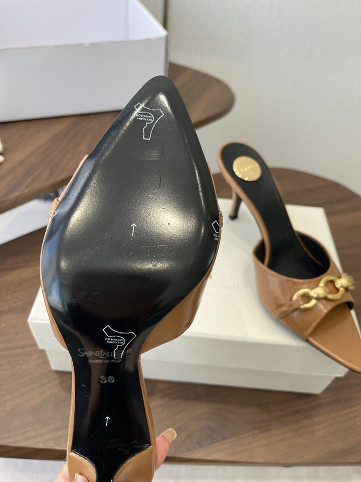 最高級サンローランスーパーコピー YSL 2026 新作 シューズ 靴 レザー 75mm ヒールミュール ブラウン 2630662 ローヒールミュール サンダル - 画像 (4)