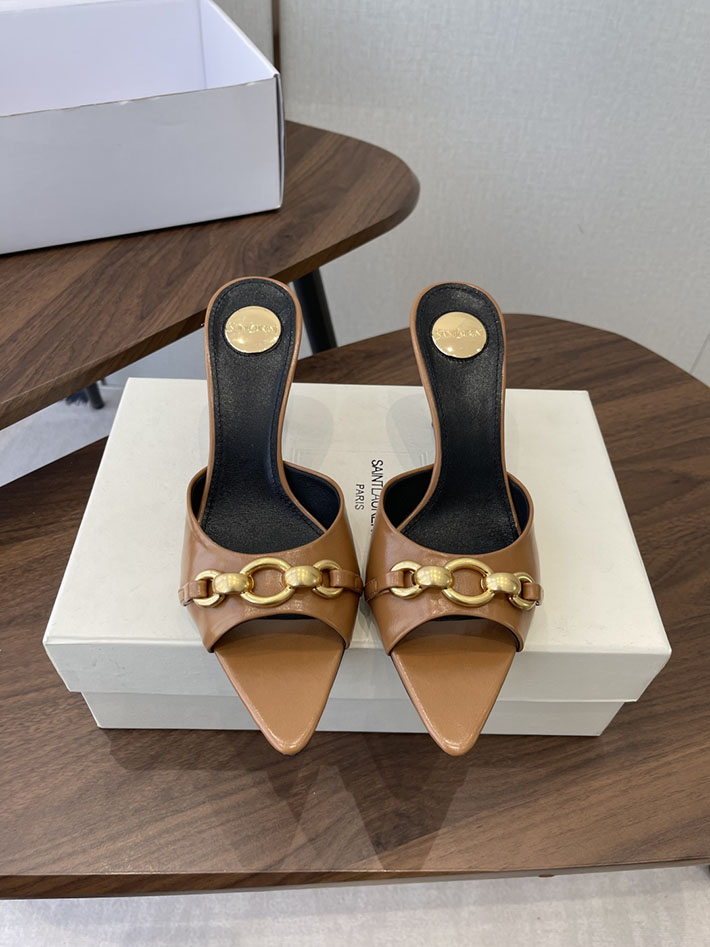 最高級サンローランスーパーコピー YSL 2026 新作 シューズ 靴 レザー 75mm ヒールミュール ブラウン 2630662 ローヒールミュール サンダル - 画像 (3)