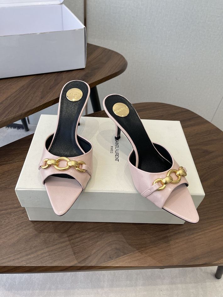 最高級サンローランスーパーコピー YSL 2026 新作 シューズ 靴 レザー 75mm ヒールミュール ピンク 2630663 ミュール サンダル ブランド - 画像 (9)