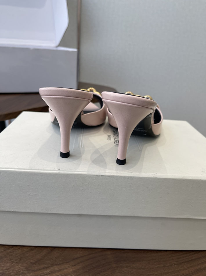 最高級サンローランスーパーコピー YSL 2026 新作 シューズ 靴 レザー 75mm ヒールミュール ピンク 2630663 ミュール サンダル ブランド - 画像 (5)