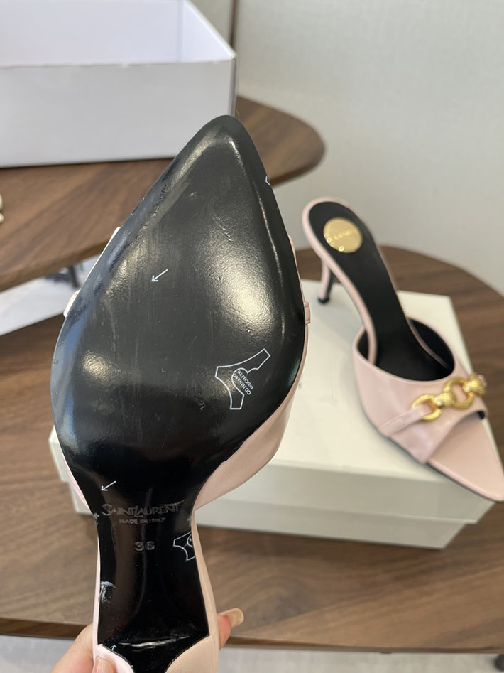 最高級サンローランスーパーコピー YSL 2026 新作 シューズ 靴 レザー 75mm ヒールミュール ピンク 2630663 ミュール サンダル ブランド - 画像 (4)