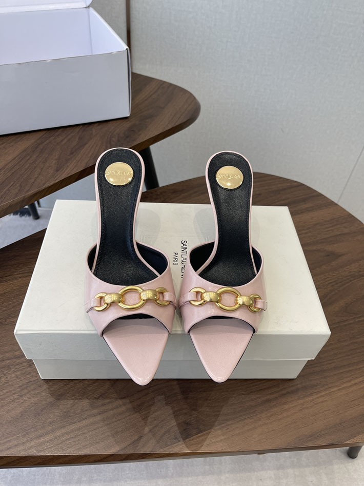最高級サンローランスーパーコピー YSL 2026 新作 シューズ 靴 レザー 75mm ヒールミュール ピンク 2630663 ミュール サンダル ブランド - 画像 (3)