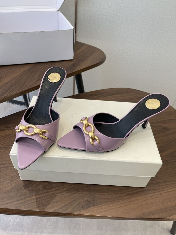 最高級サンローランスーパーコピー YSL 2026 新作 シューズ 靴 レザー 75mm ヒールミュール ピンク 2630664 ミュール サンダル ストラップ - 画像 (9)