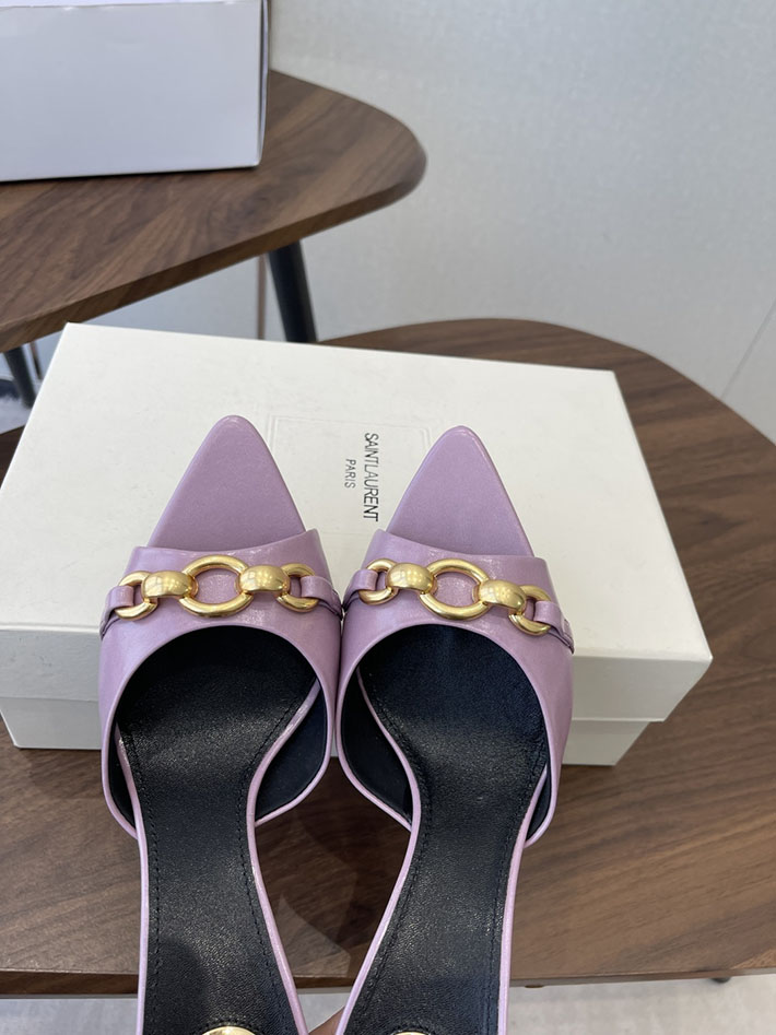 最高級サンローランスーパーコピー YSL 2026 新作 シューズ 靴 レザー 75mm ヒールミュール ピンク 2630664 ミュール サンダル ストラップ - 画像 (7)