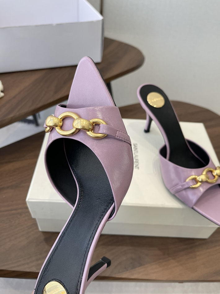 最高級サンローランスーパーコピー YSL 2026 新作 シューズ 靴 レザー 75mm ヒールミュール ピンク 2630664 ミュール サンダル ストラップ - 画像 (6)