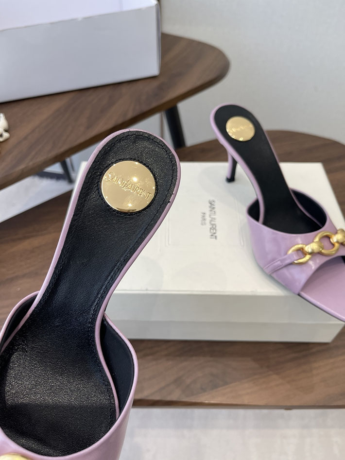 最高級サンローランスーパーコピー YSL 2026 新作 シューズ 靴 レザー 75mm ヒールミュール ピンク 2630664 ミュール サンダル ストラップ - 画像 (4)