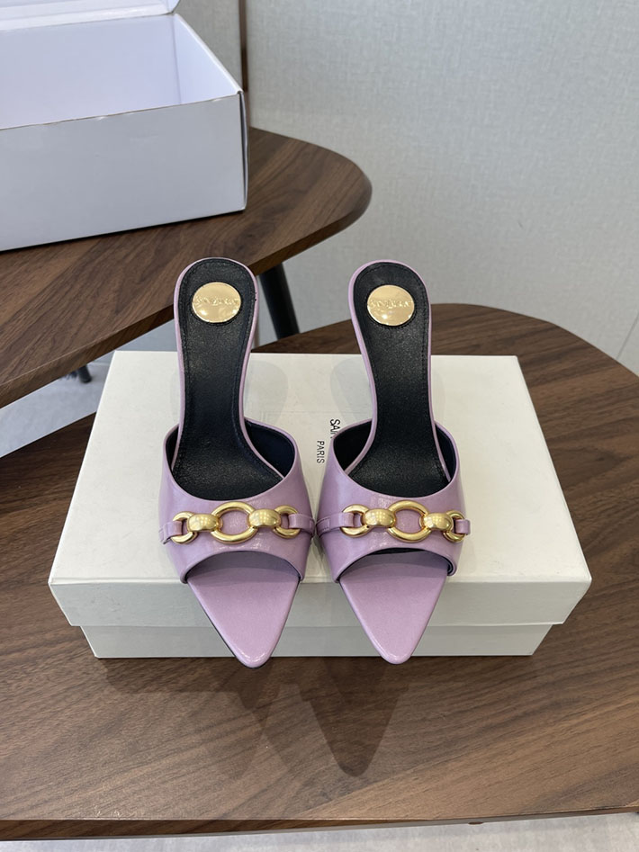 最高級サンローランスーパーコピー YSL 2026 新作 シューズ 靴 レザー 75mm ヒールミュール ピンク 2630664 ミュール サンダル ストラップ - 画像 (3)