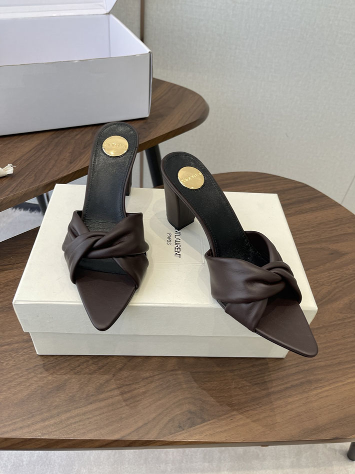 最高級サンローランスーパーコピー YSL 2026 新作 シューズ 靴 レザー 75mm ヒールミュール ワインレッド 2630669 夏用 サンダル レディース おしゃれ - 画像 (9)