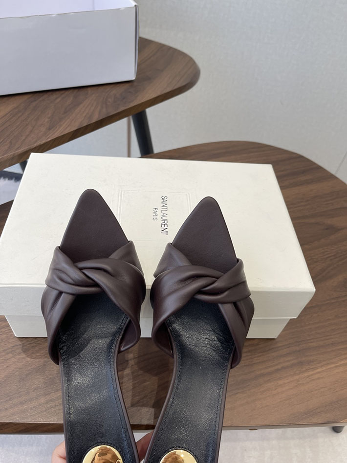 最高級サンローランスーパーコピー YSL 2026 新作 シューズ 靴 レザー 75mm ヒールミュール ワインレッド 2630669 夏用 サンダル レディース おしゃれ - 画像 (8)