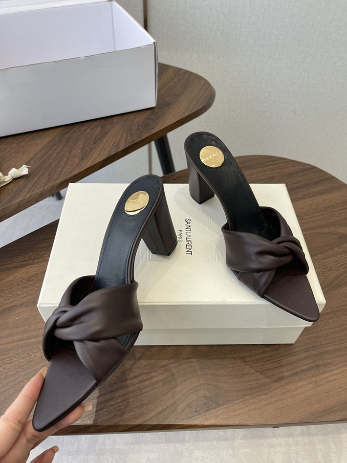 最高級サンローランスーパーコピー YSL 2026 新作 シューズ 靴 レザー 75mm ヒールミュール ワインレッド 2630669 夏用 サンダル レディース おしゃれ - 画像 (7)