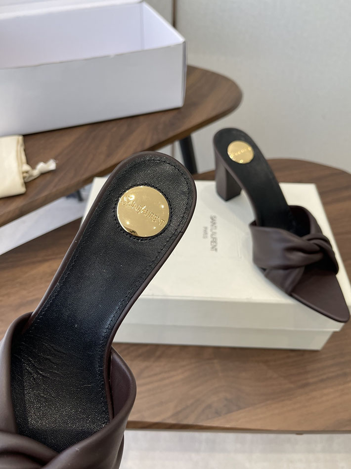 最高級サンローランスーパーコピー YSL 2026 新作 シューズ 靴 レザー 75mm ヒールミュール ワインレッド 2630669 夏用 サンダル レディース おしゃれ - 画像 (5)