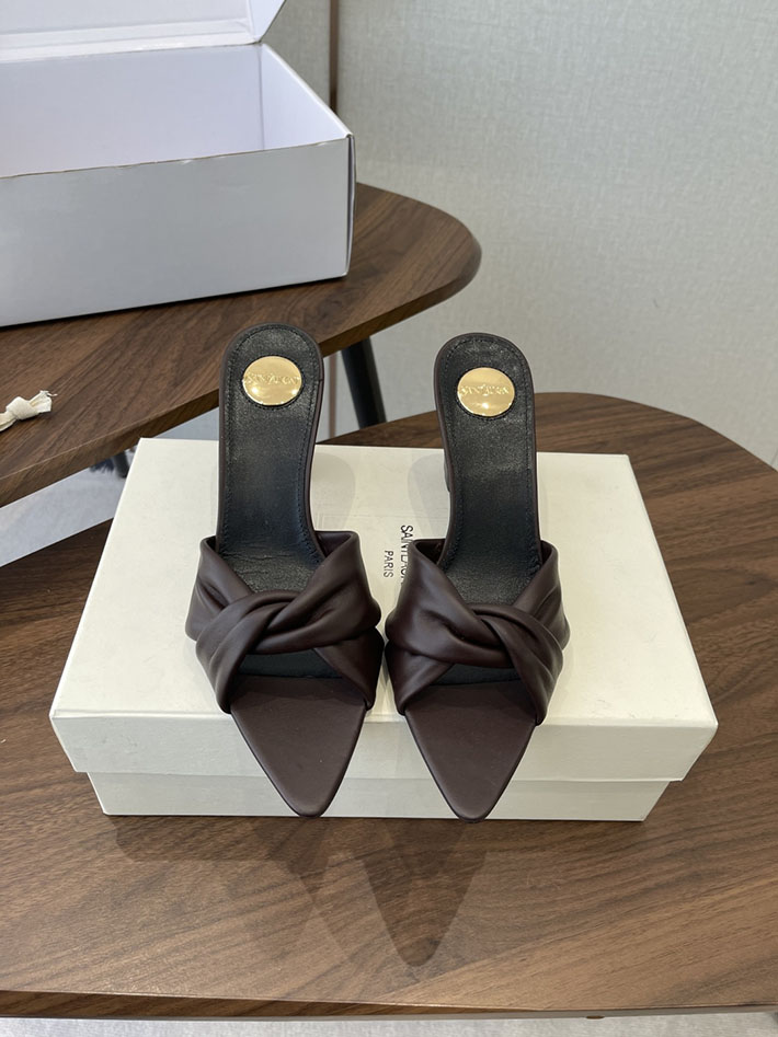 最高級サンローランスーパーコピー YSL 2026 新作 シューズ 靴 レザー 75mm ヒールミュール ワインレッド 2630669 夏用 サンダル レディース おしゃれ - 画像 (3)