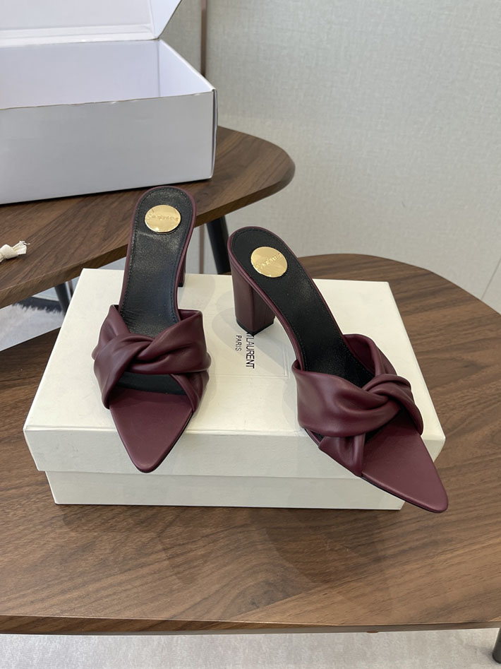 最高級サンローランスーパーコピー YSL 2026 新作 シューズ 靴 レザー 75mm ヒールミュール ワインレッド 2630671 夏 サンダル レディース 40代 - 画像 (9)