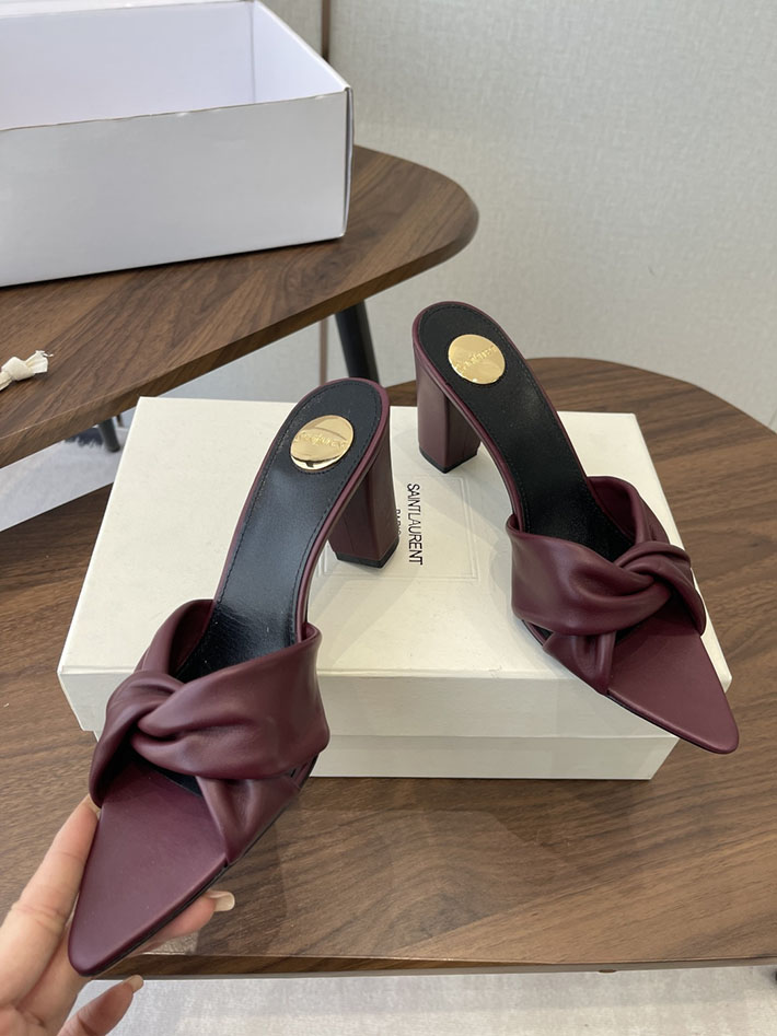最高級サンローランスーパーコピー YSL 2026 新作 シューズ 靴 レザー 75mm ヒールミュール ワインレッド 2630671 夏 サンダル レディース 40代 - 画像 (8)