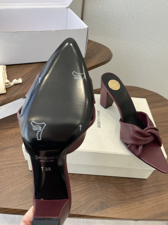 最高級サンローランスーパーコピー YSL 2026 新作 シューズ 靴 レザー 75mm ヒールミュール ワインレッド 2630671 夏 サンダル レディース 40代 - 画像 (4)