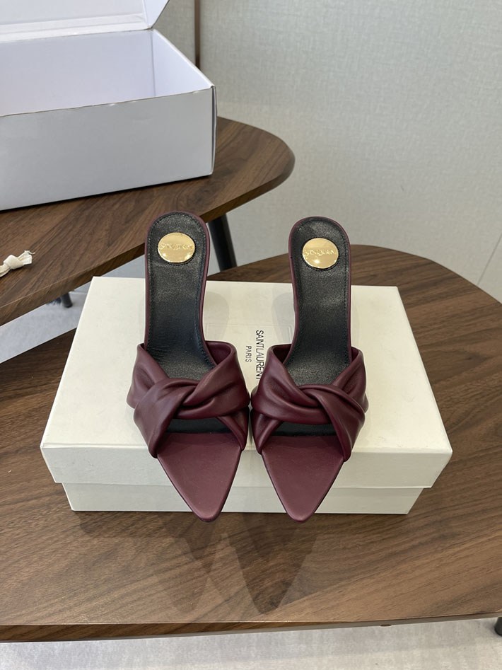 最高級サンローランスーパーコピー YSL 2026 新作 シューズ 靴 レザー 75mm ヒールミュール ワインレッド 2630671 夏 サンダル レディース 40代 - 画像 (3)