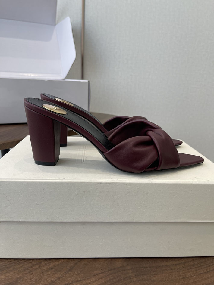 最高級サンローランスーパーコピー YSL 2026 新作 シューズ 靴 レザー 75mm ヒールミュール ワインレッド 2630671 夏 サンダル レディース 40代 - 画像 (2)