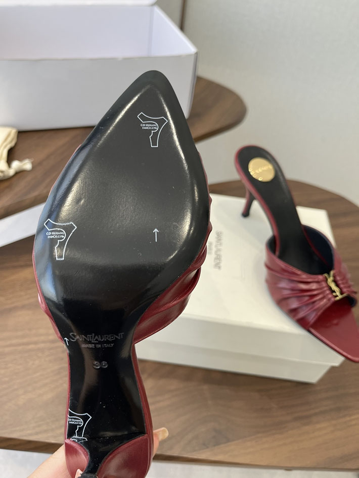 最高級サンローランスーパーコピー YSL 2026 新作 バビロン ミュール スムースレザー シューズ ワインレッド 2630674 ヒール サンダル 歩きやすい - 画像 (4)