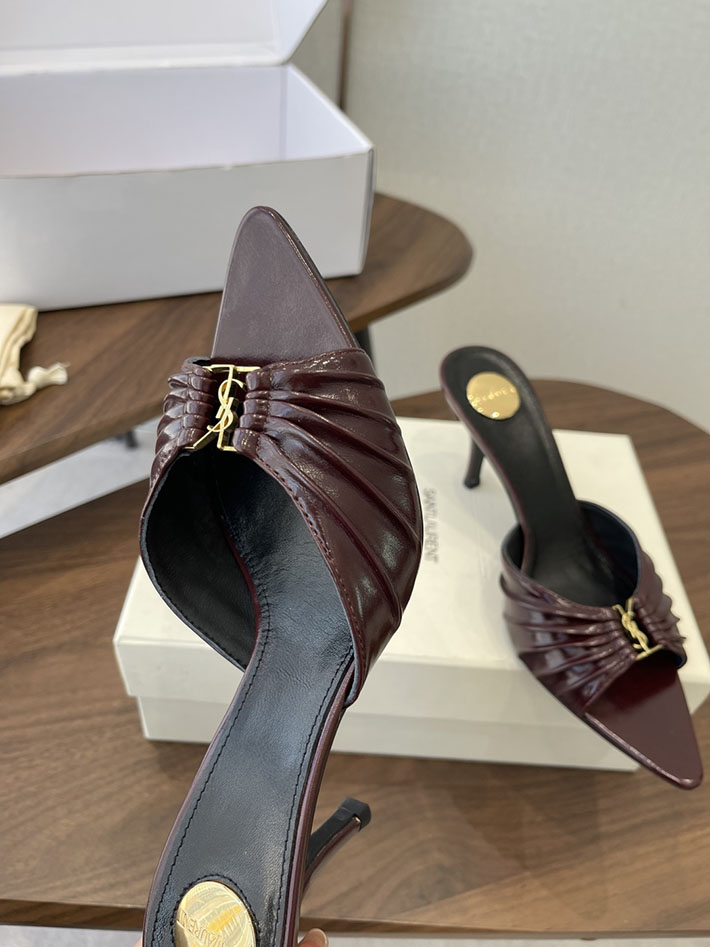 最高級サンローランスーパーコピー YSL 2026 新作 バビロン ミュール スムースレザー シューズ ワインレッド 2630678 サンダル ヒール 厚底 - 画像 (7)