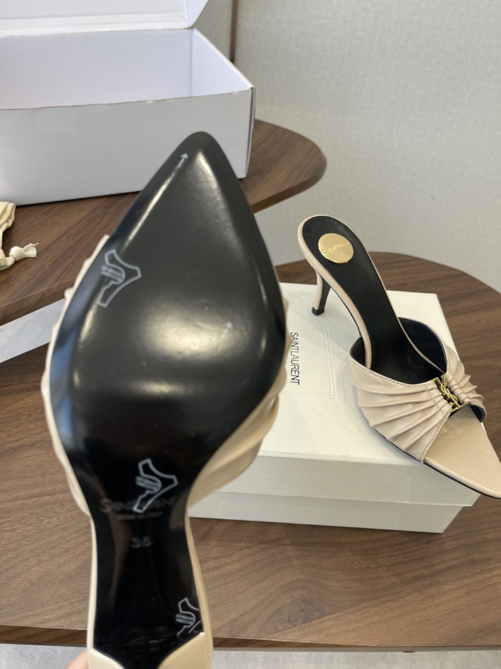 最高級サンローランスーパーコピー YSL 2026 新作 バビロン ミュール スムースレザー シューズ ベージュ 2630680 ミュール サンダル ヒール - 画像 (4)